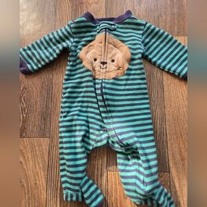 0-3 Months Carters Green Striped Zip Up Sleeper Onesie